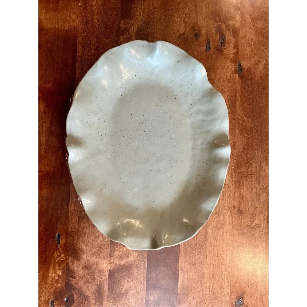 Fluttered Oval Serving Platter Sage Sublime NEW made in Portugal